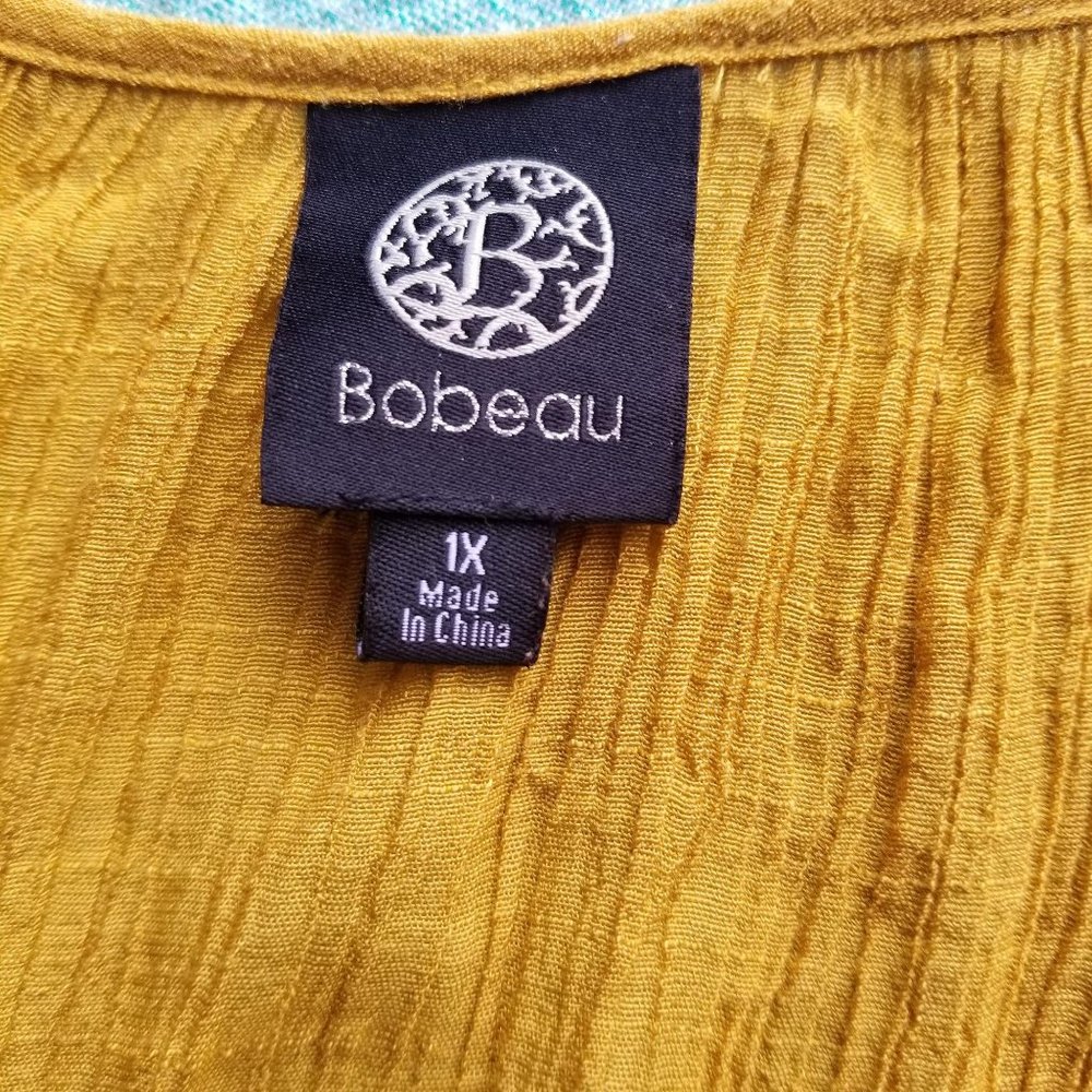 Bobeau 1X Mustard Crochet Sleeve Boho Blouse - Picture 2 of 3